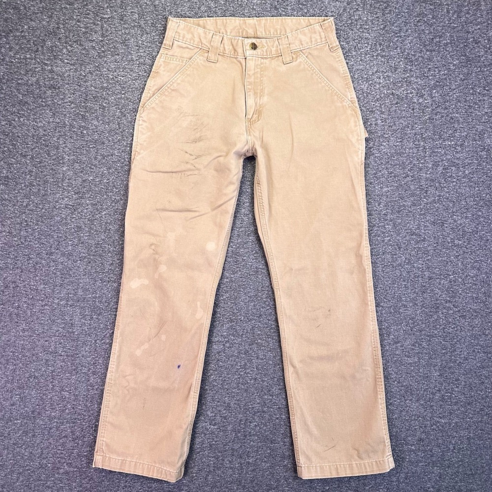 Carhartt Carpenter Pants Mens 29x28 Khaki Duck‎ Canvas Work Utility B324-DKH Tan